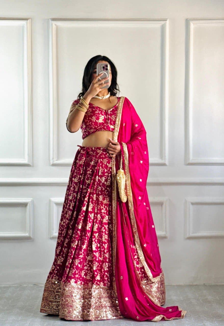Unstitched Rose/Pink Lehenga