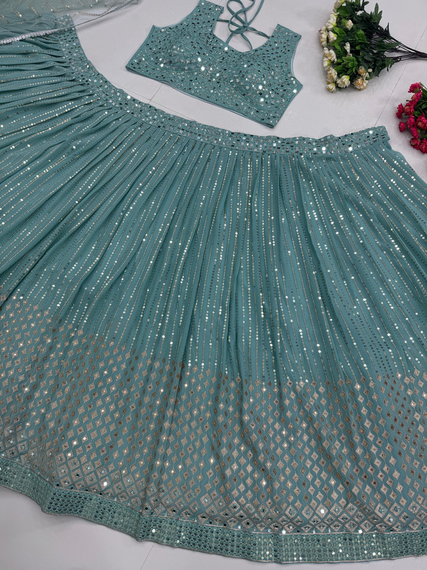 Unstitched Lehenga Blue