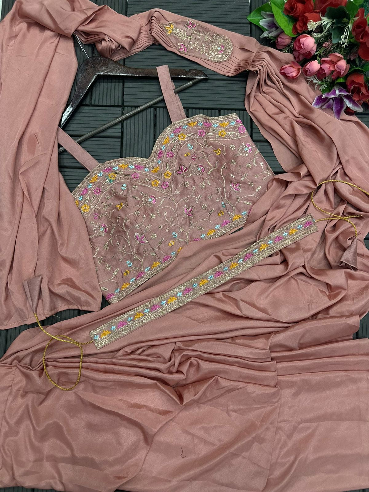 Ready to Wear with Readymade Blouse Rose Floral