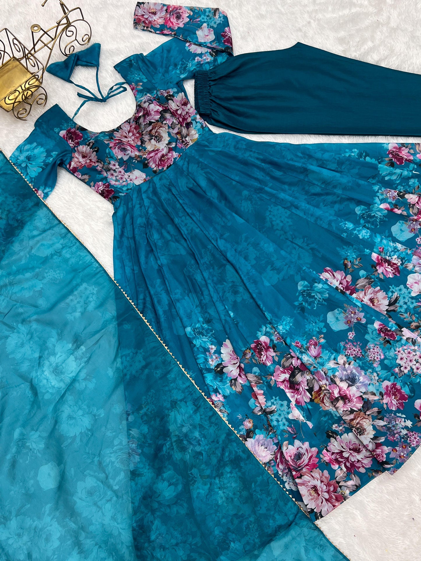 Blue Floral Anarkali