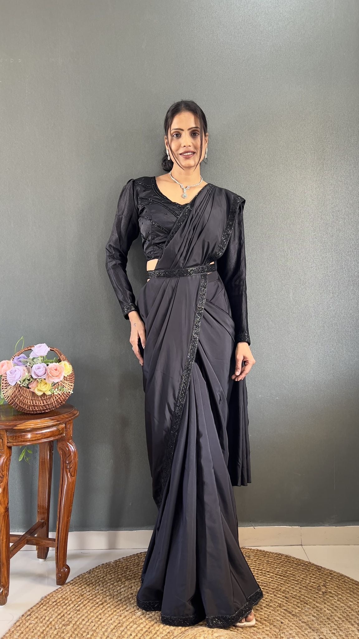 Vani Ready To Wear Saree Black with blouse