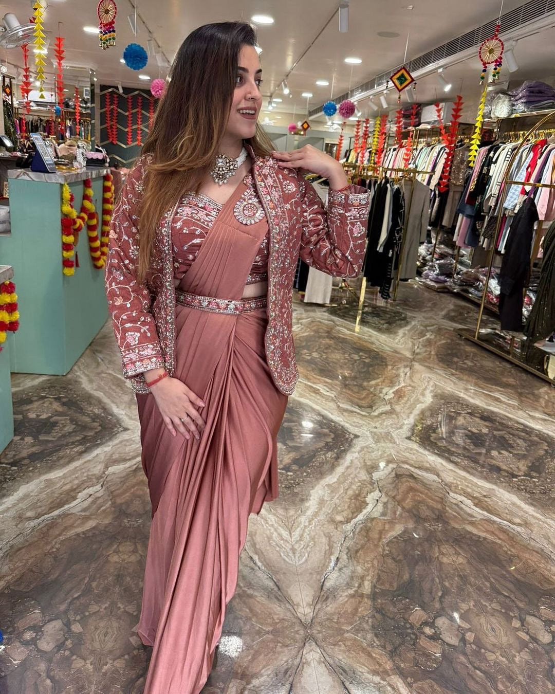 Ready to Wear with Readymade Blouse Rose Floral