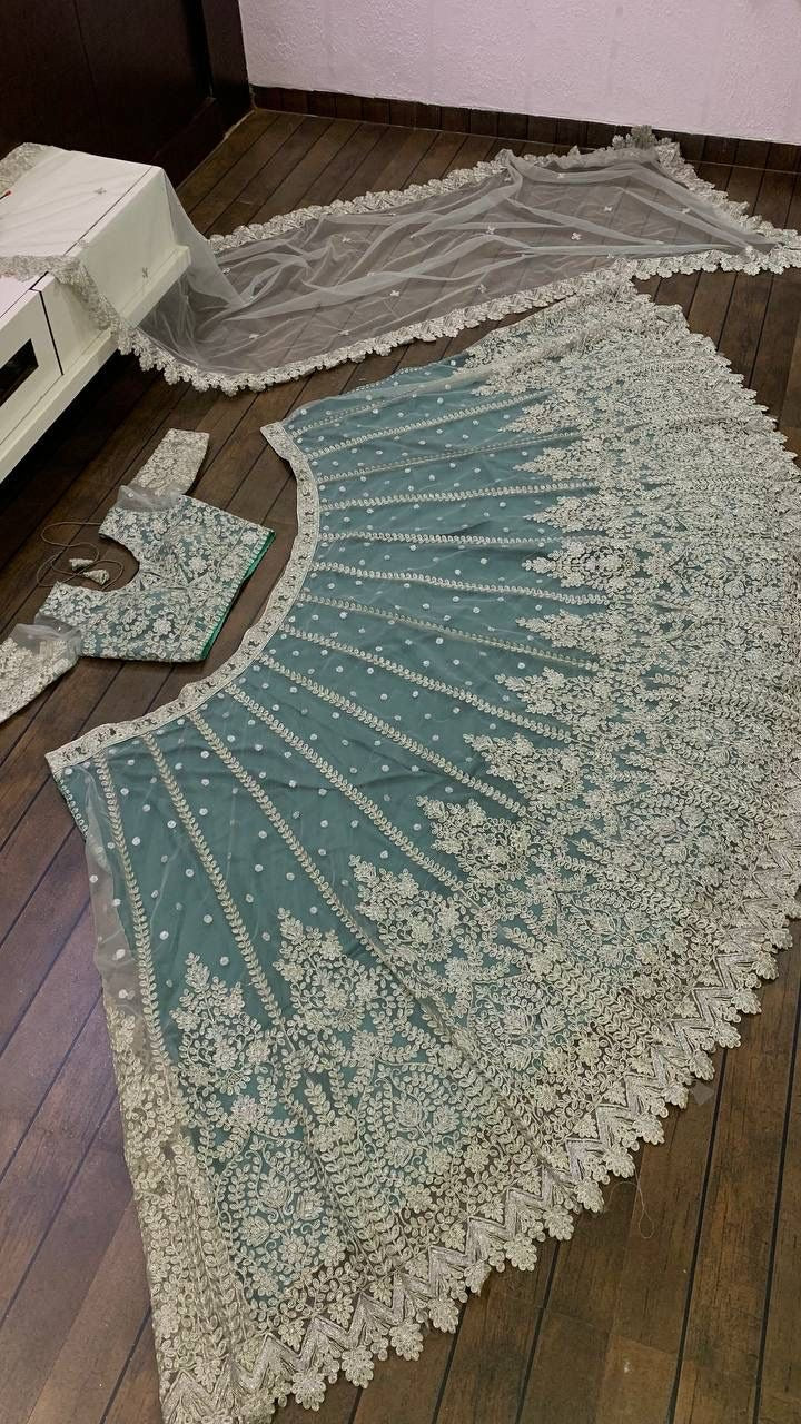 Unstitched Teal Colour Lehenga