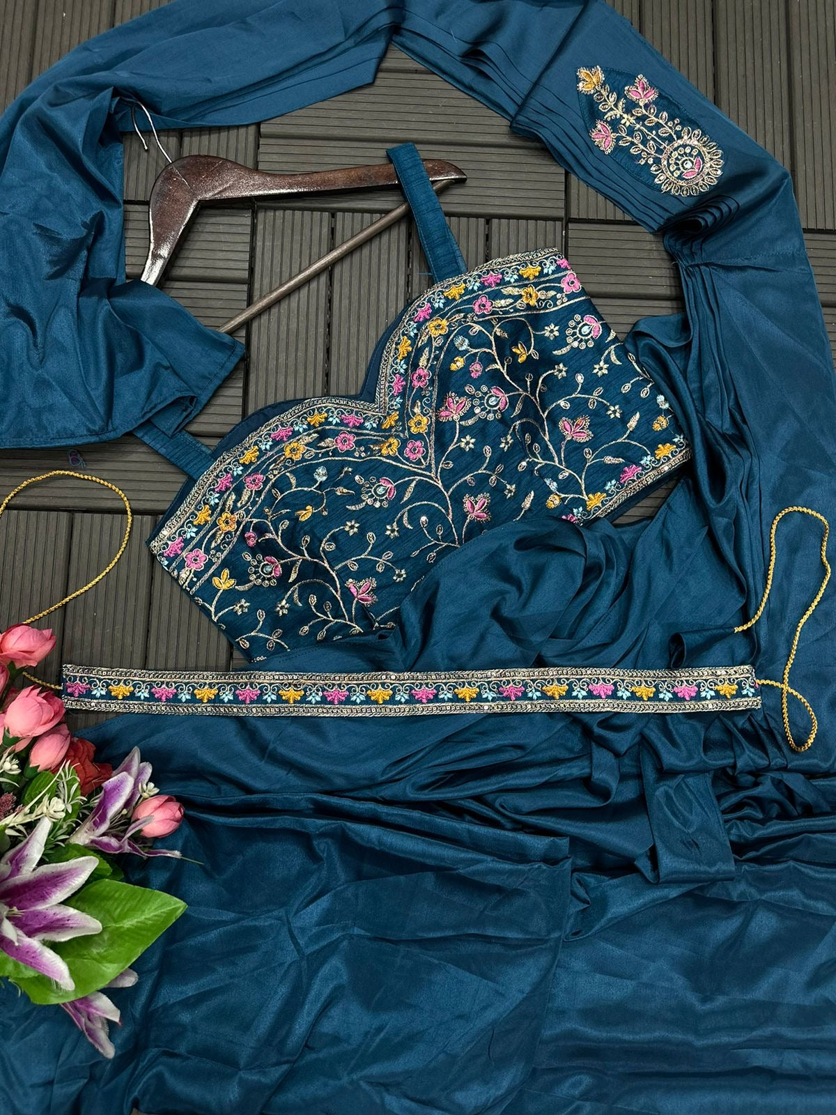 Ready to Wear with Readymade Blouse Blue Floral
