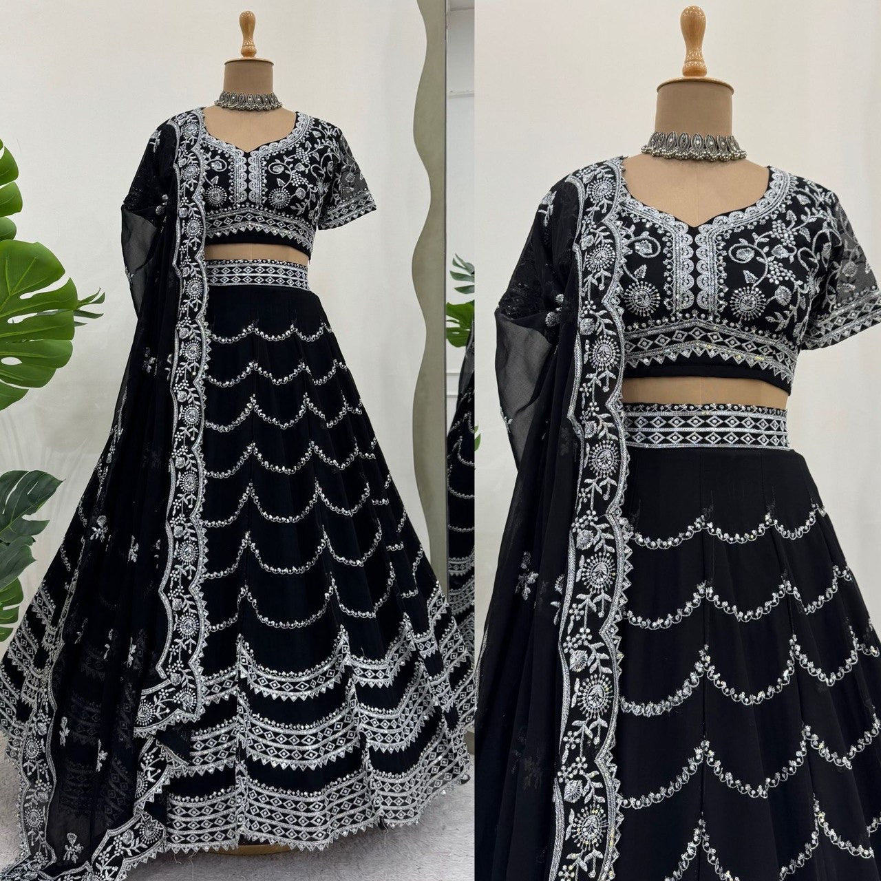 Unstitched Black Lehenga