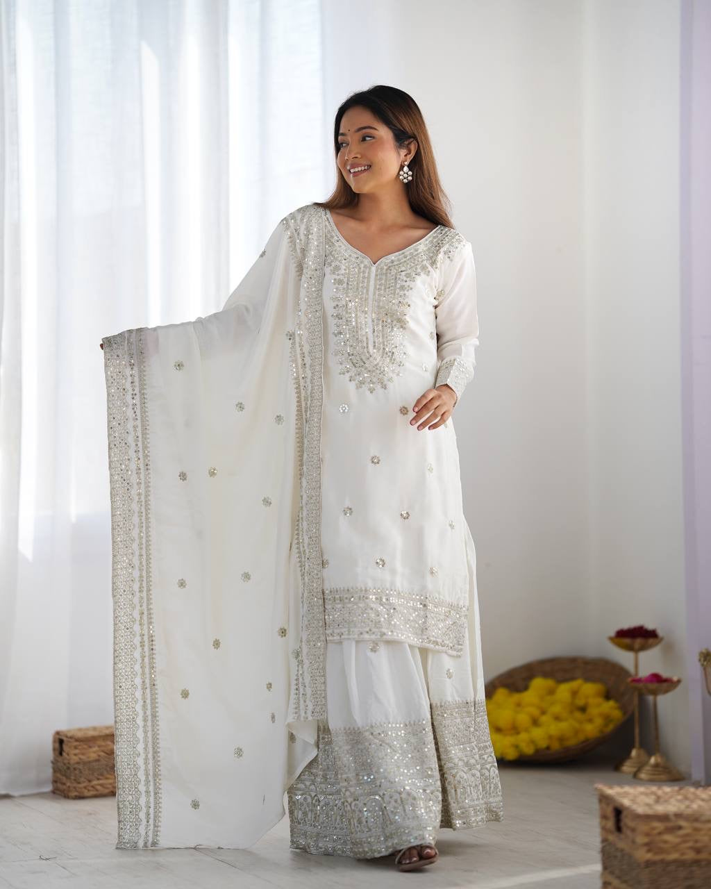 Nida Sharara/Gharara Cream White
