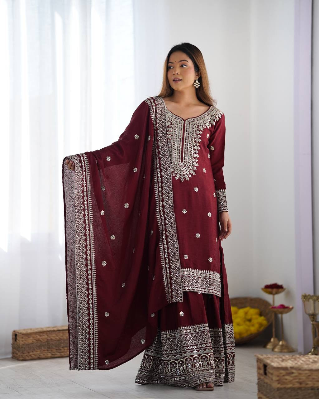 Nida Sharara/Gharara Burgundy