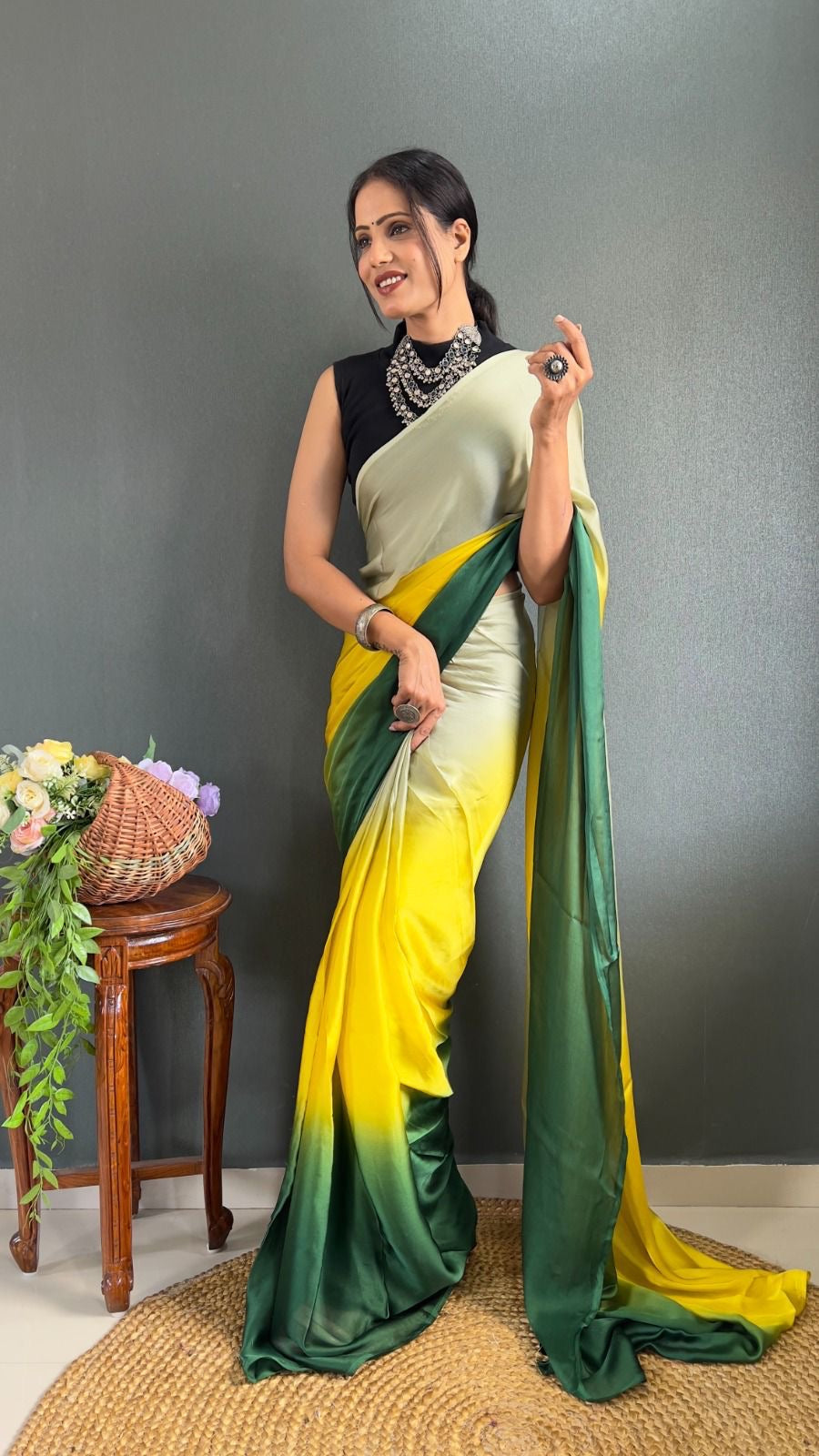 Ready To Wear Saree Green/Yellow