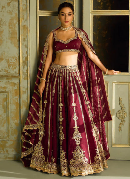 Annett Unstitched Lehenga Bordeaux