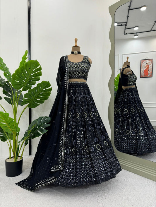 Kamsika Unstitched Lehenga Black