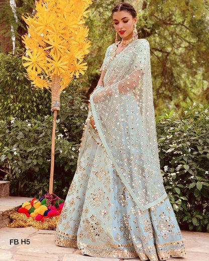 Unstitched Green Lehenga