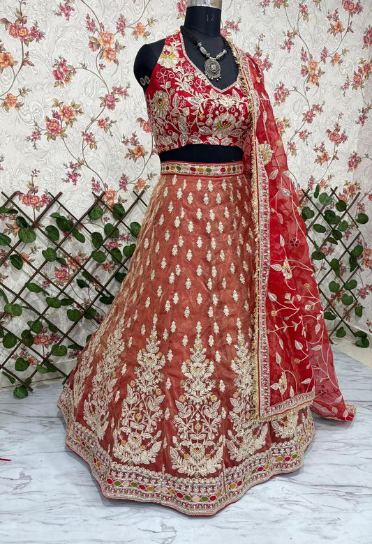 Toelsie Unstitched Lehenga Red