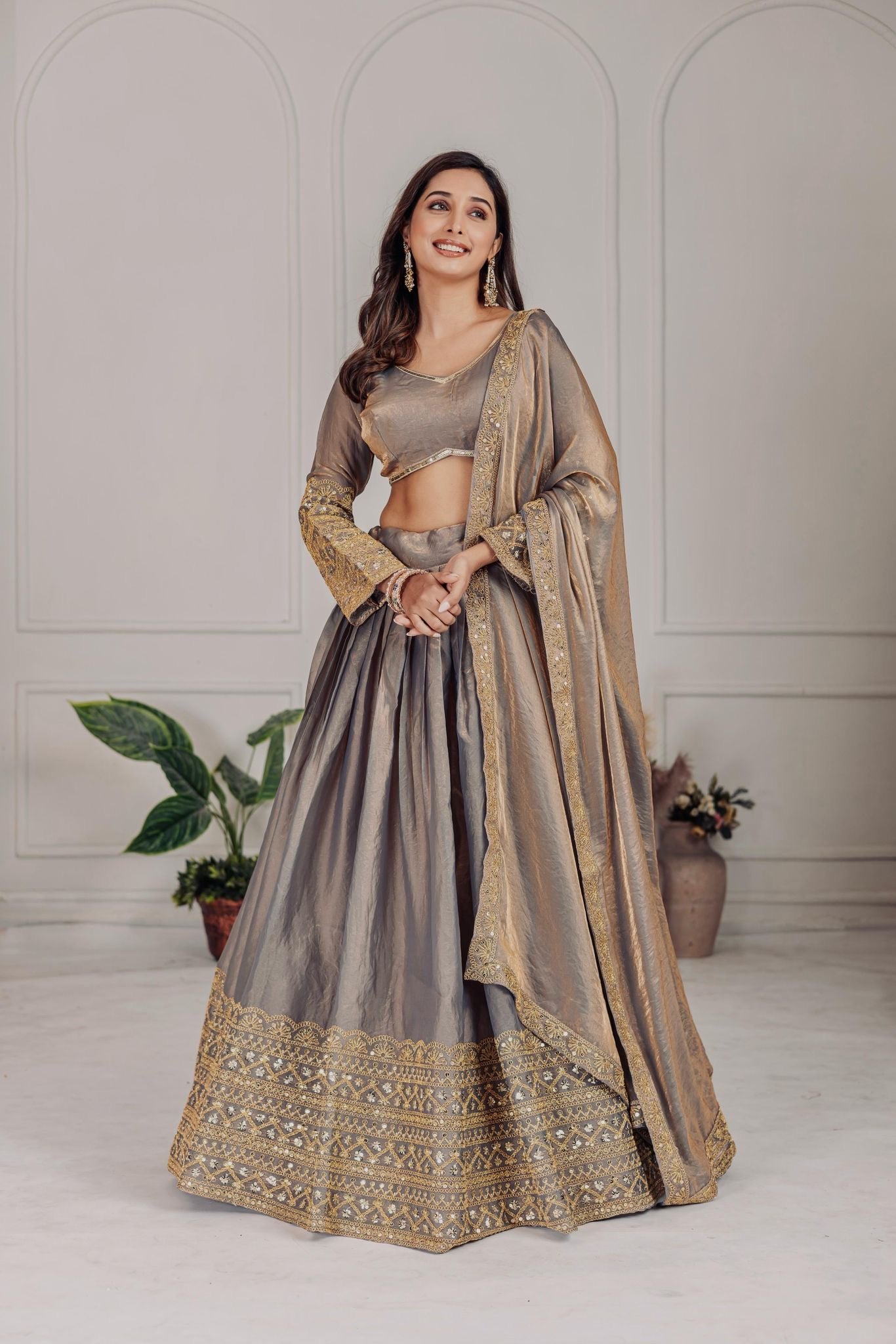 Agal Unstitched Lehenga Beige
