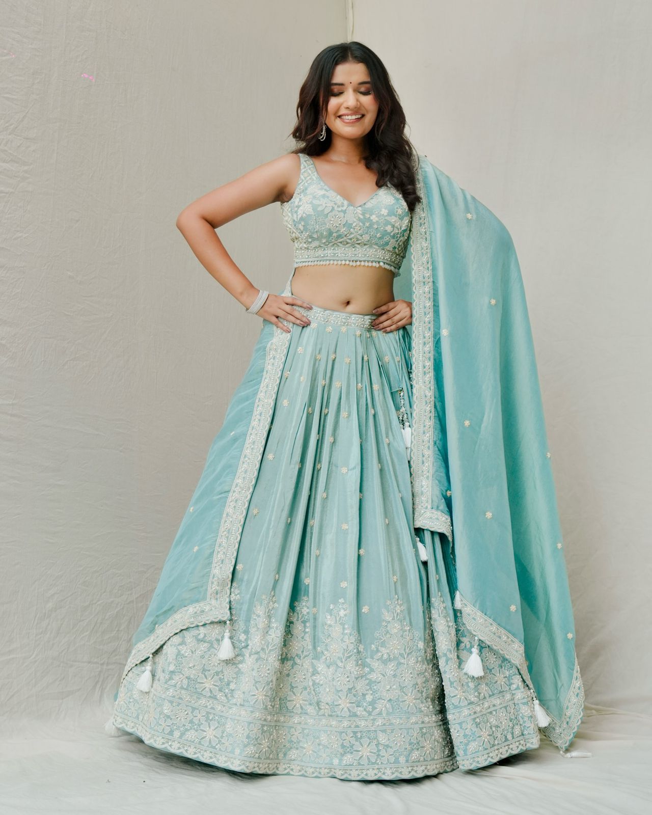 Unstitched Light Turquoise Lehenga