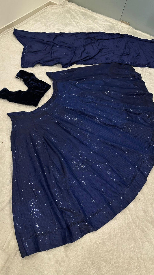 Reena Unstitched Lehenga Blue