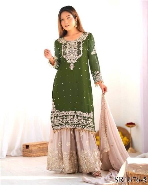 Azaan Gharara/Sharara Olive Green