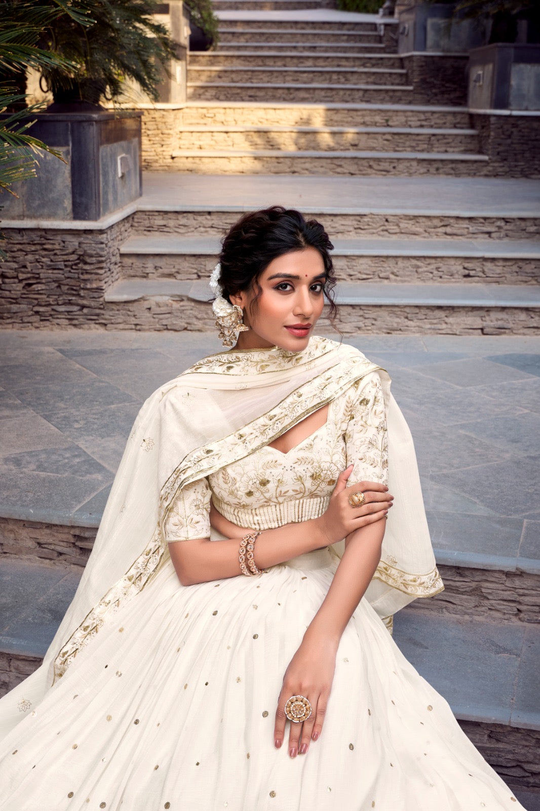 Ranjani Unstitched Lehenga White