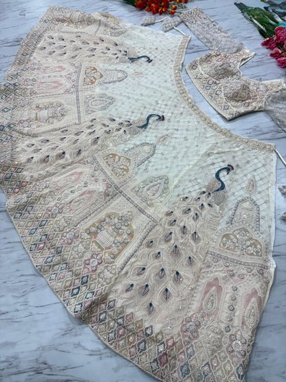 Rajkumari Unstitched Lehenga White
