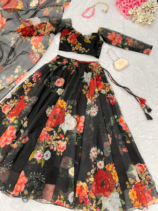 Shivani Fully Stitched Lehenga Black