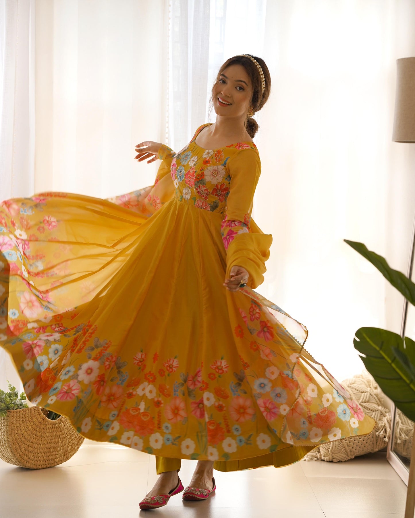 Yellow Floral Anarkali