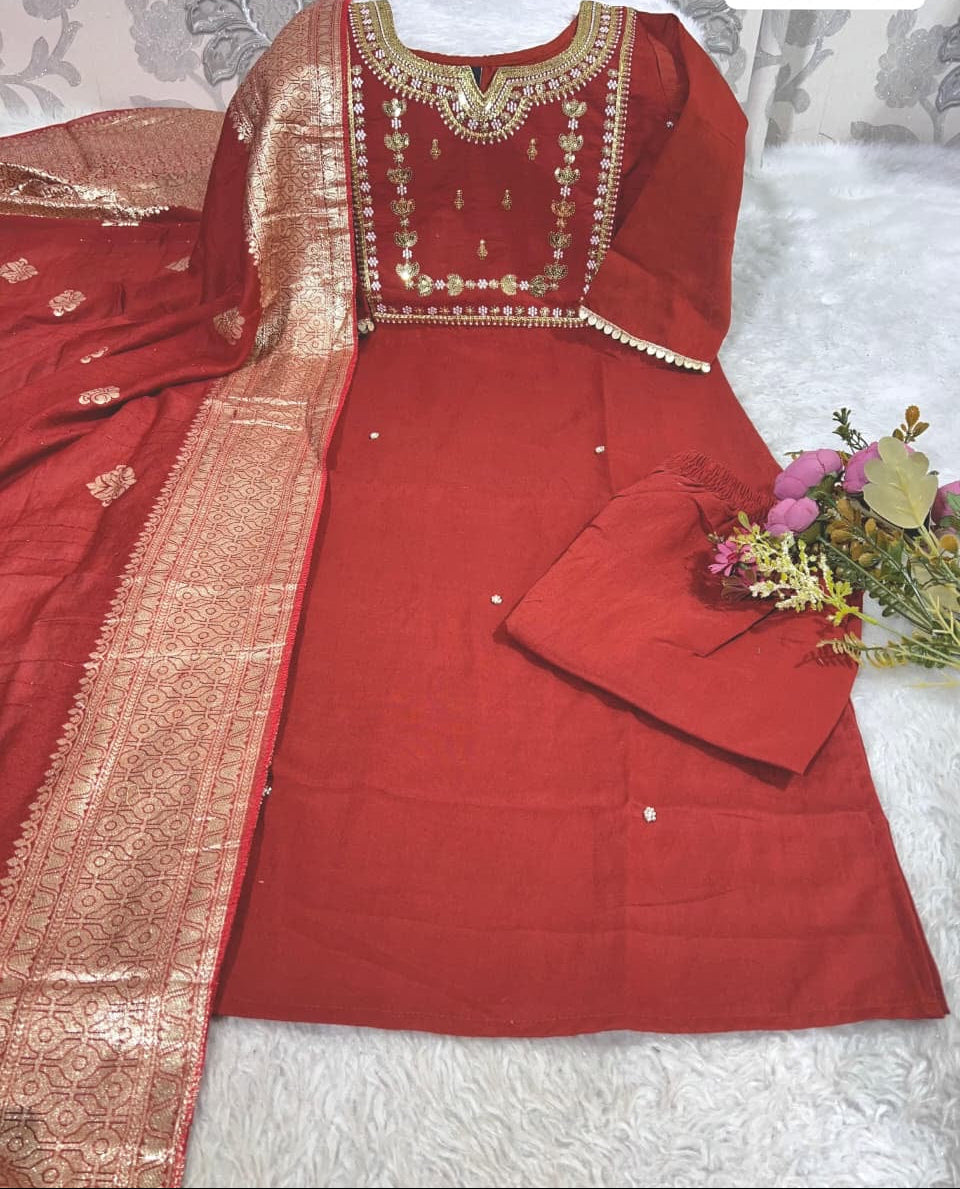 Zoya Kurti Set Burnt Orange