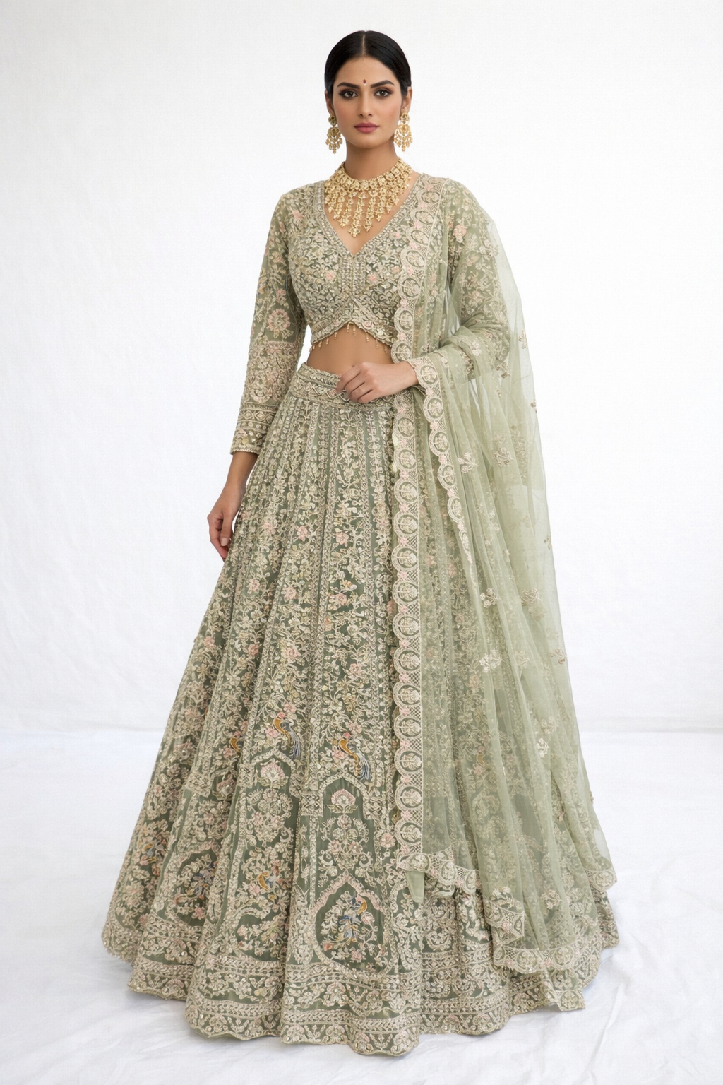 Meera Fully Stitched Green