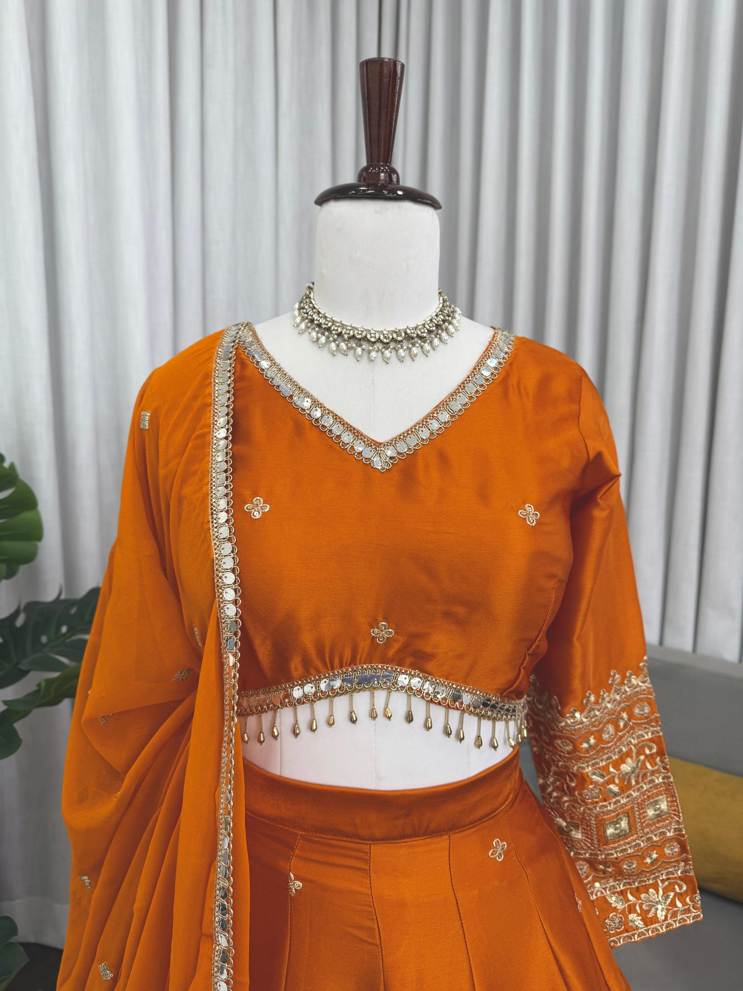 Lisha Unstitched Lehenga Orange