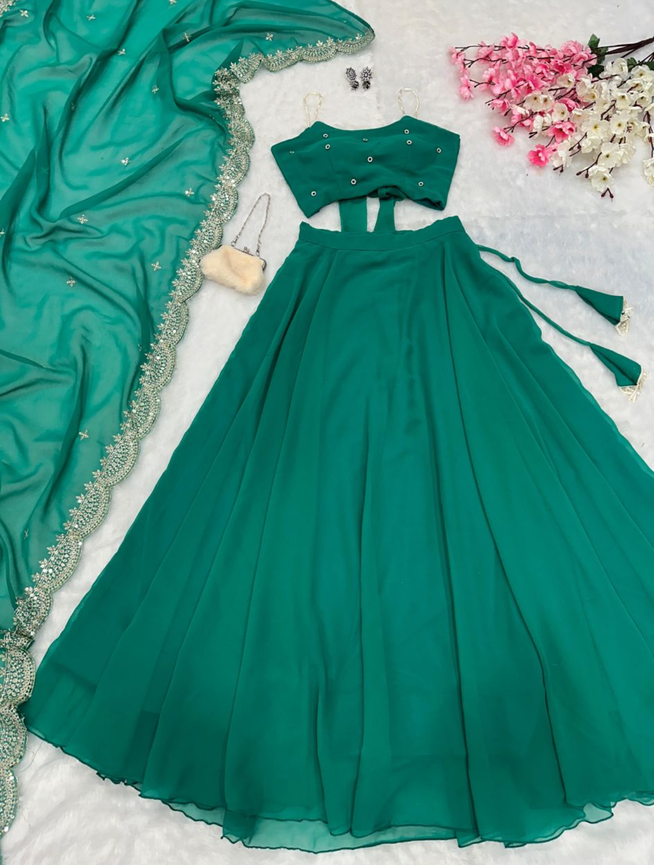 Trishana Fully Stitched Lehenga Green