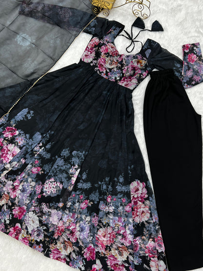 Black Floral Anarkali