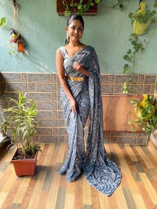 One Minute Saree Grey