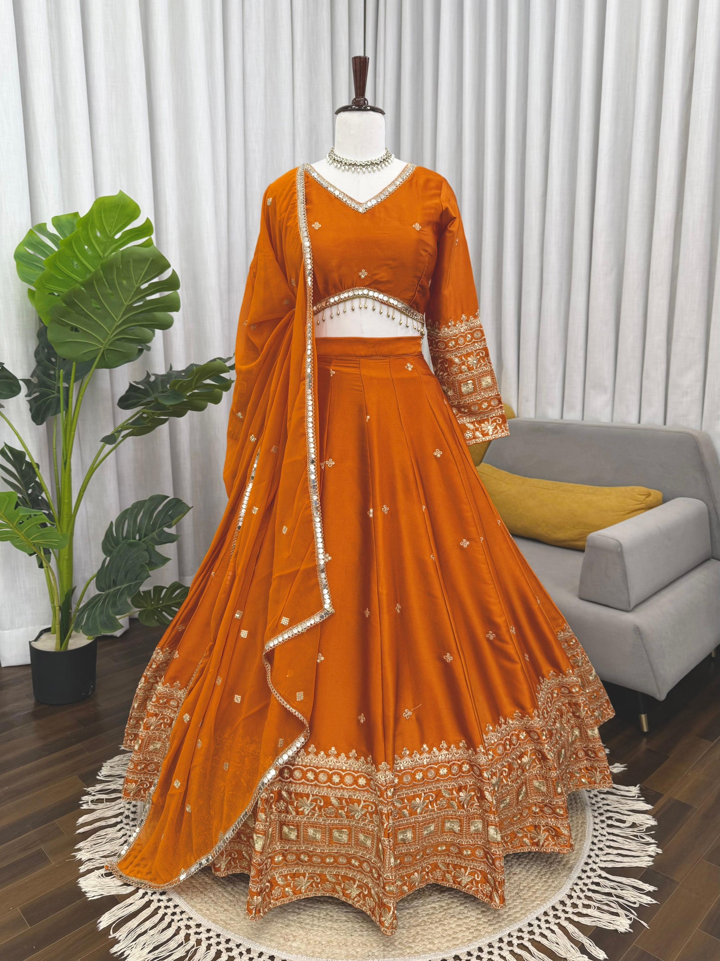 Lisha Unstitched Lehenga Orange