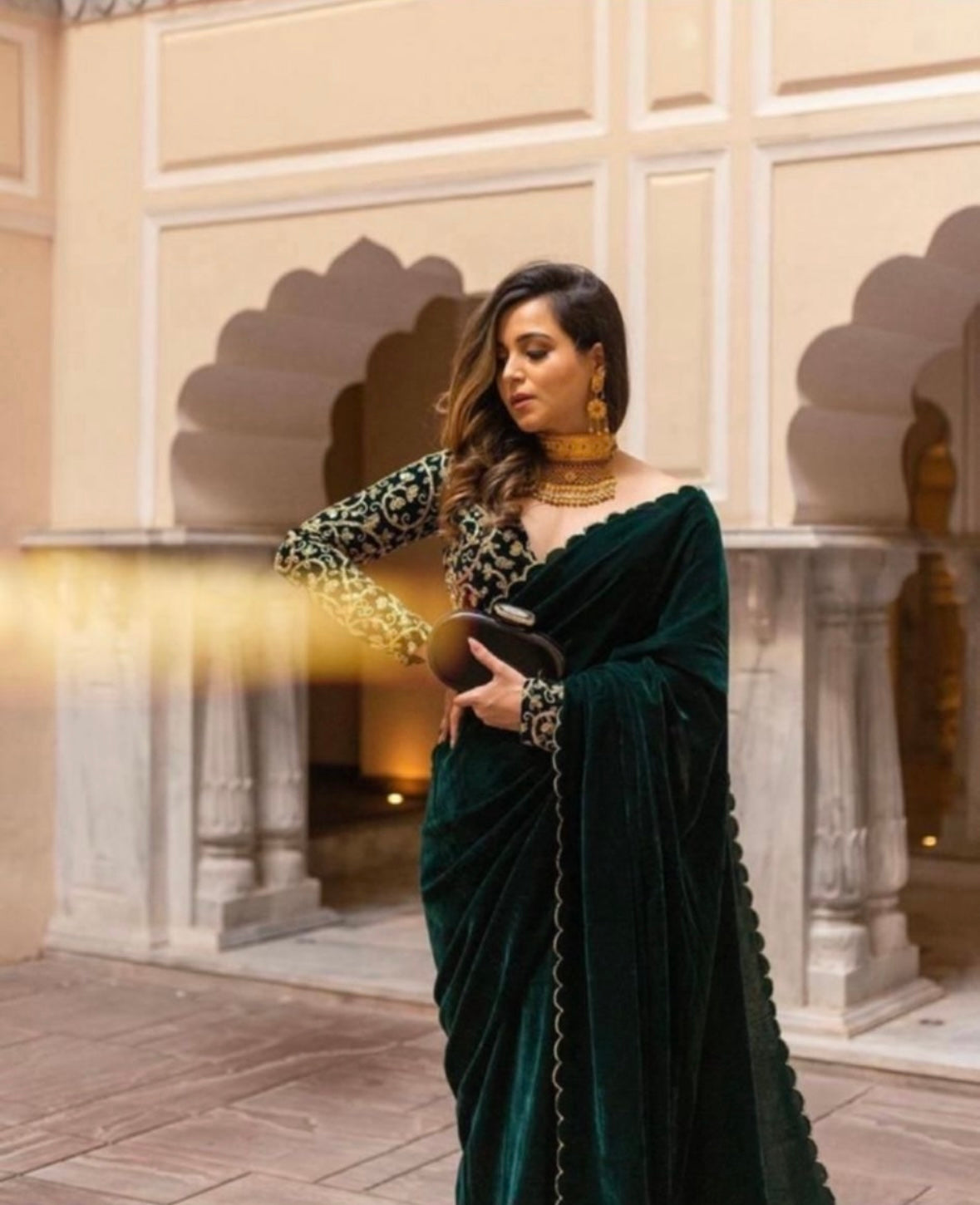 Velvet Saree Green