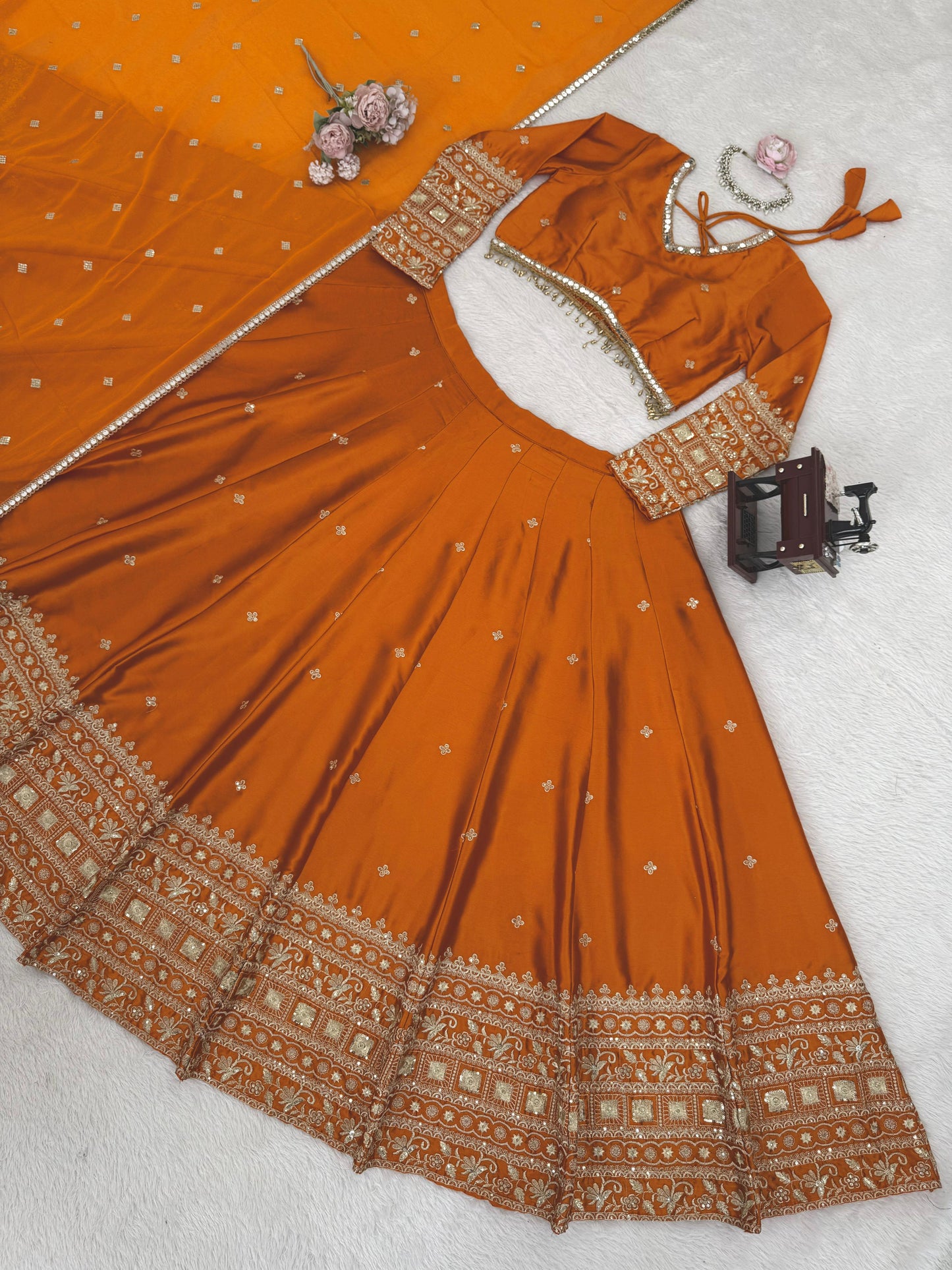 Lisha Unstitched Lehenga Orange