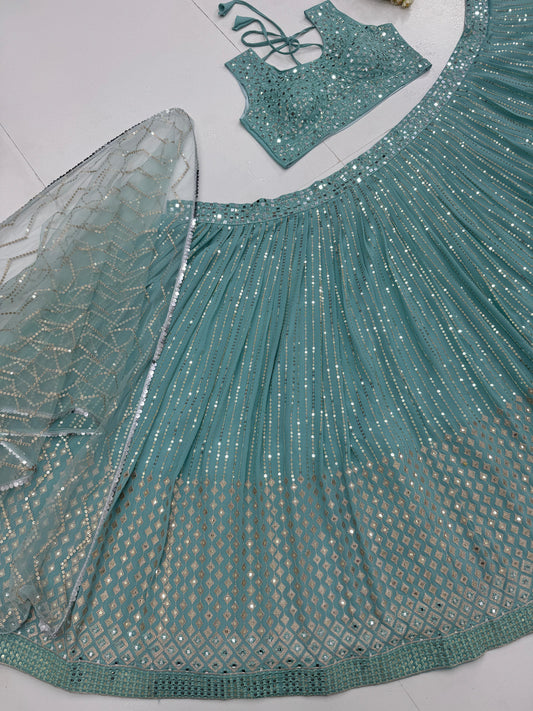 Unstitched Lehenga Blue