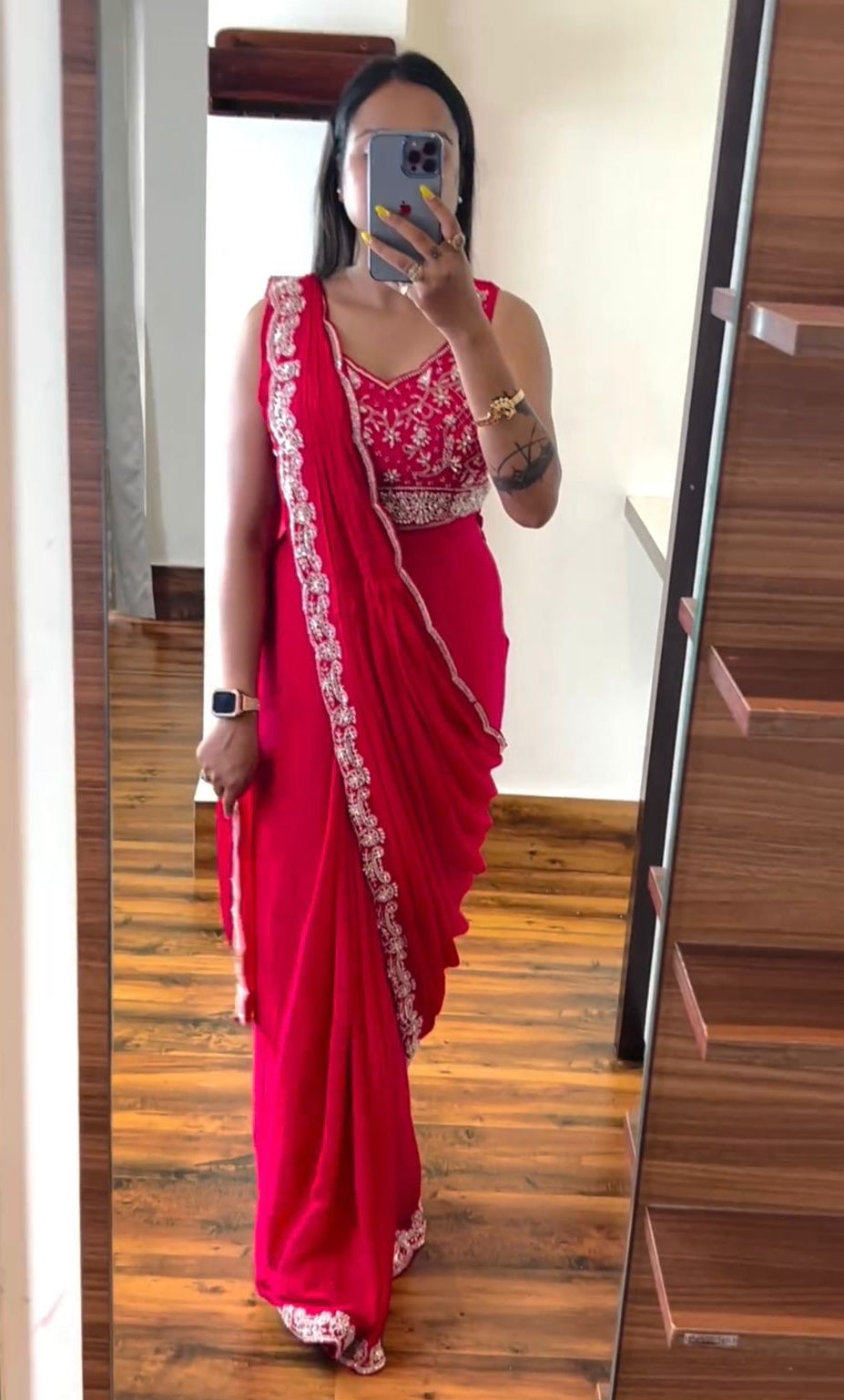 Ready To Wear Saree with Blouse Pink