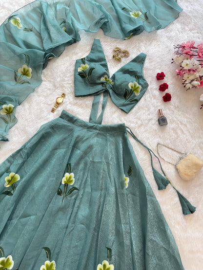 Srisha Fully Stitched Lehenga Green