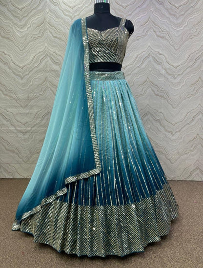 Unstitched Blue Lehenga