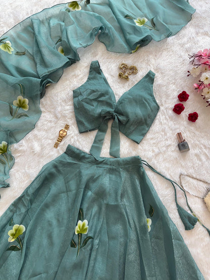 Srisha Fully Stitched Lehenga Green