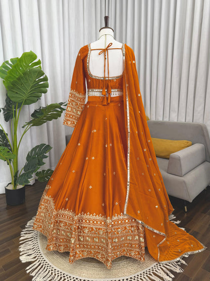 Lisha Unstitched Lehenga Orange