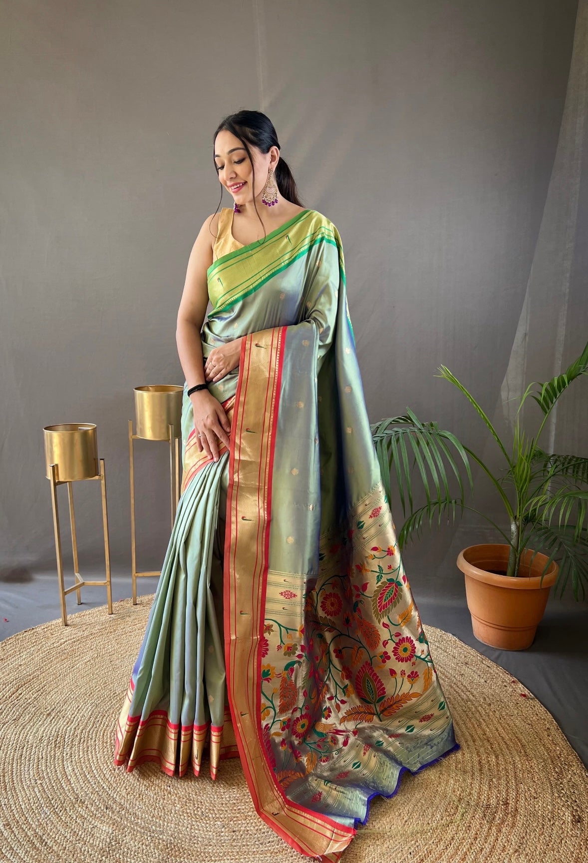 Traditional Ready To Wear Saree Green