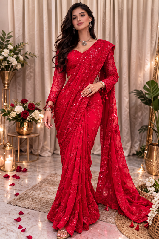 Ivara Party Saree Red