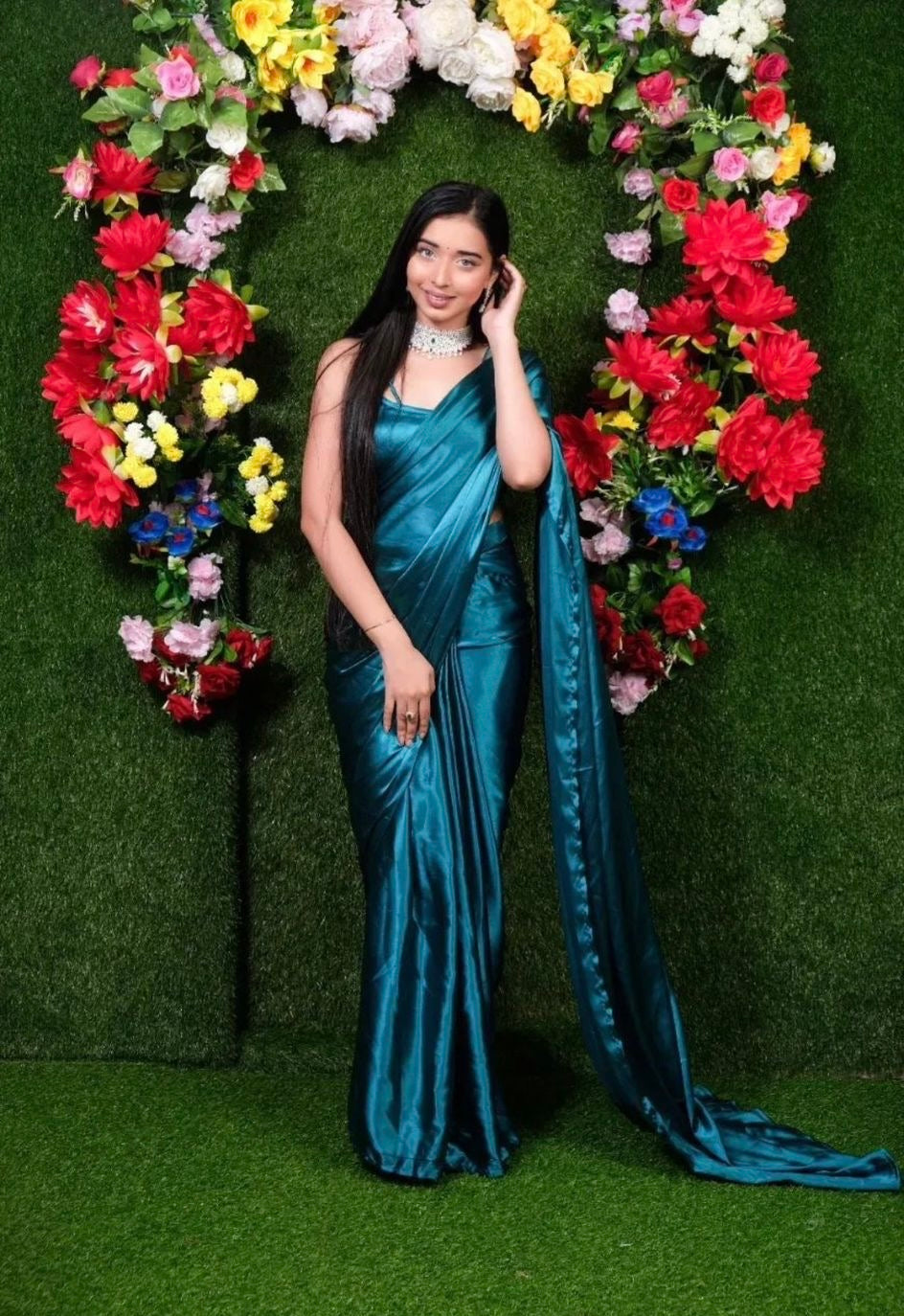 Ready To Wear Satin Saree Turquoise