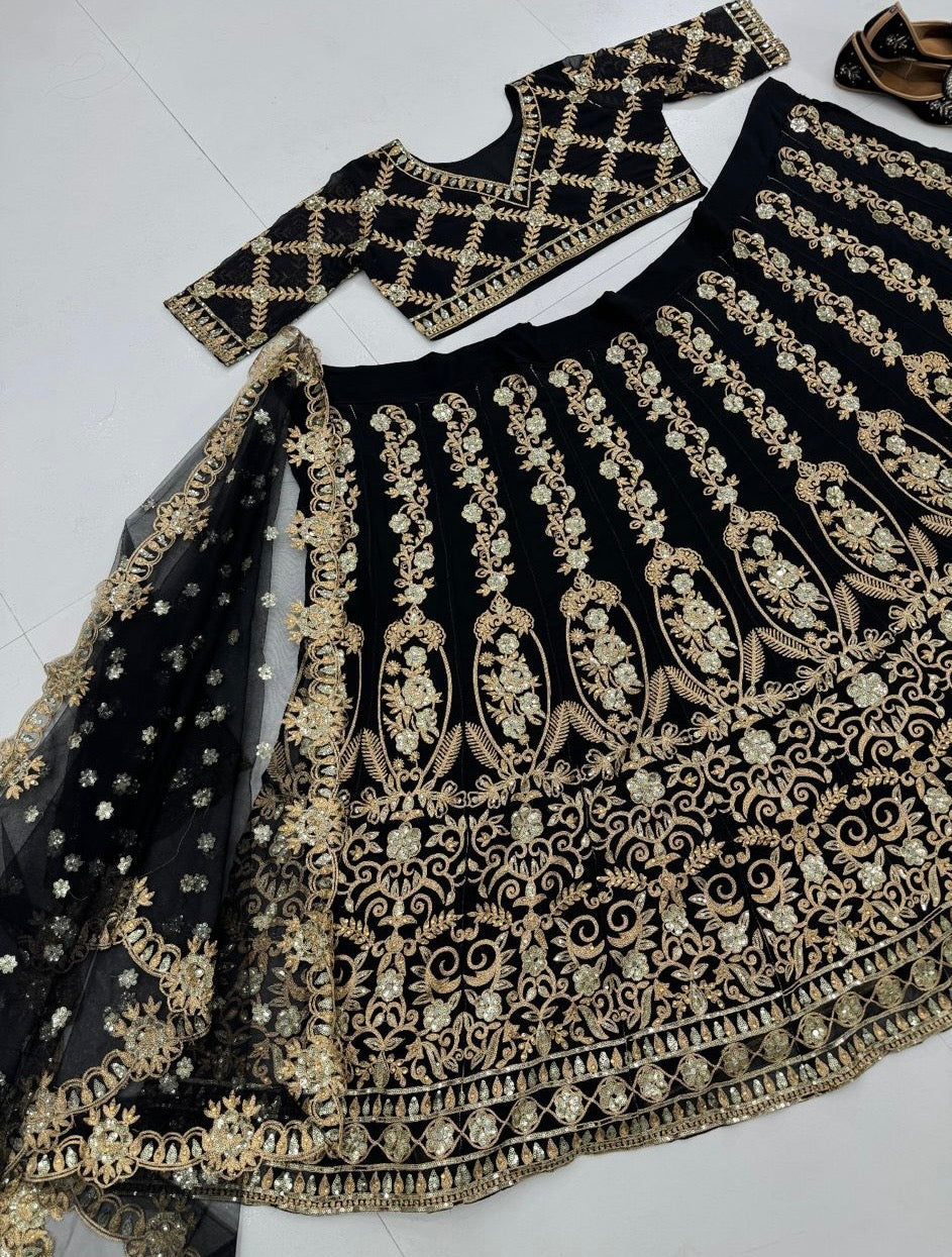 Geeta Unstitched Lehenga Black