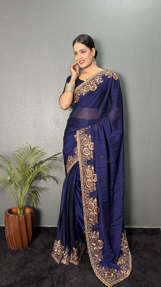 Siyamala Ready To Wear Saree Blue with Stitched Blouse