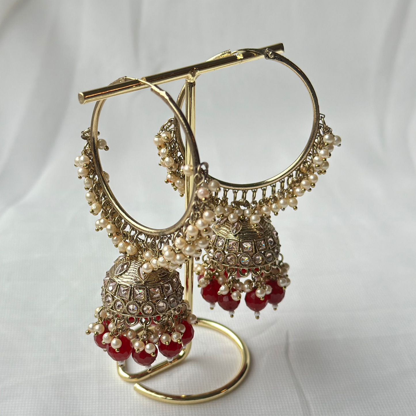 Gold Earrings Red