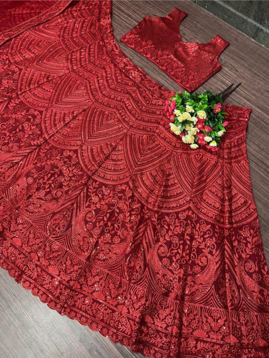 Unstitched Red Lehenga