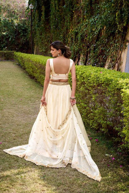 Sitara Unstitched Lehenga Cream
