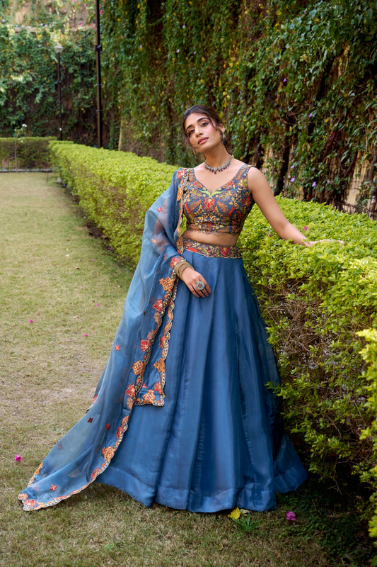 Sitara Unstitched Lehenga Blue