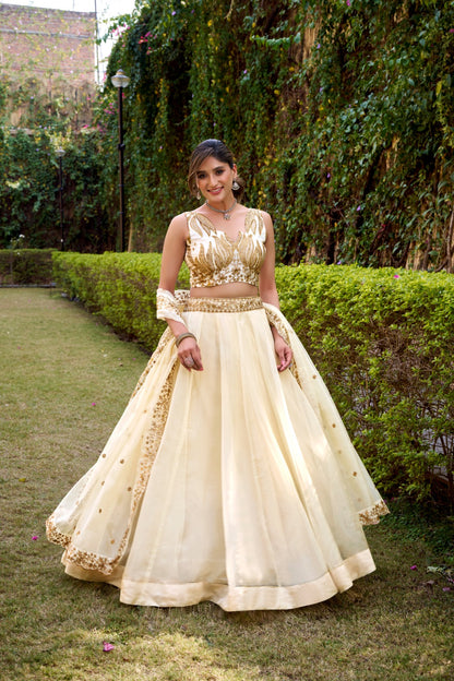 Sitara Unstitched Lehenga Cream