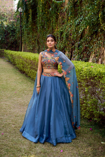 Sitara Unstitched Lehenga Blue
